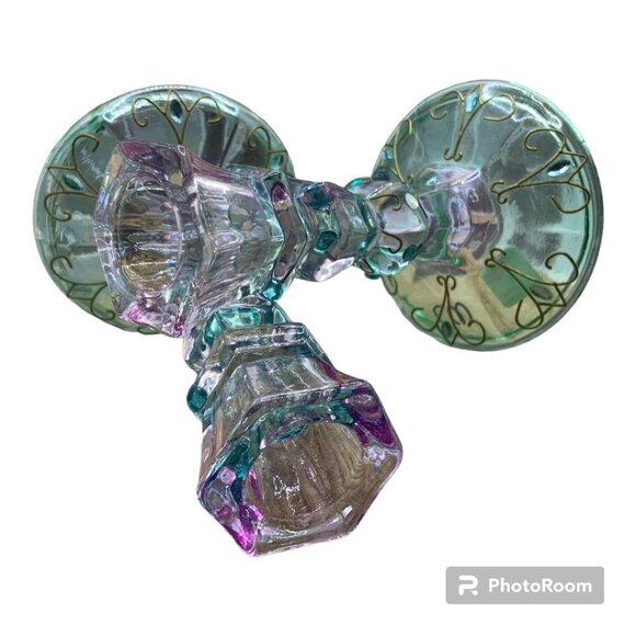 PartyLite "Mardi Gras" Iridescent Glass Jewel Gold Trim Candle Holder - Retired - Picture 2 of 5